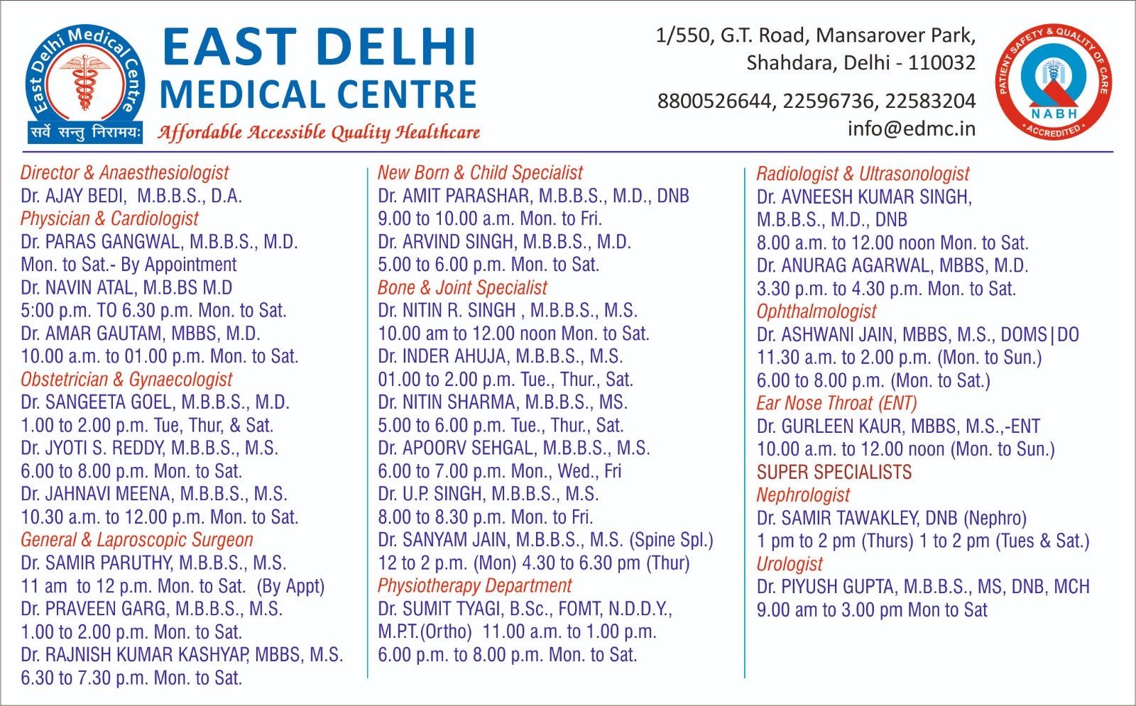 Doctors – Best Hospital in Shahdara | East Delhi Medical Centre
